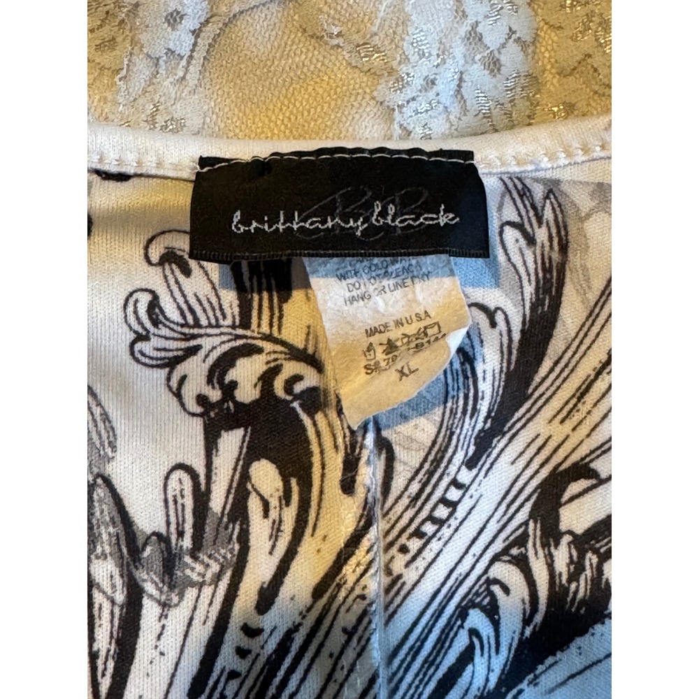 Brittany Black Floral Lace Overlay Top White Gray Multi Color Sheer Sleeve XL - Picture 5 of 6